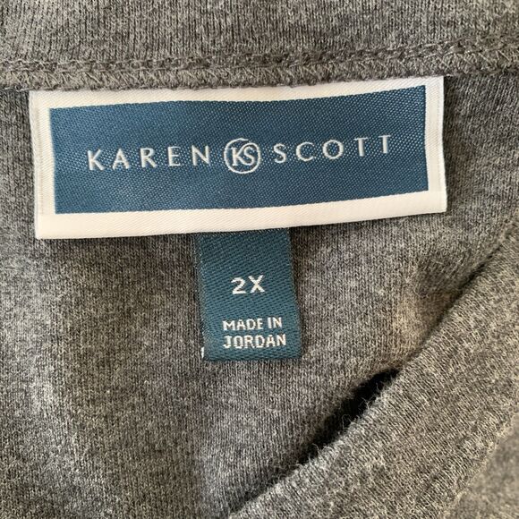 Karen Scott Tunic Top Women’s Plus Size 2X Gray Boat Neck 100% Cotton 3/4 Sleeve - Picture 7 of 10